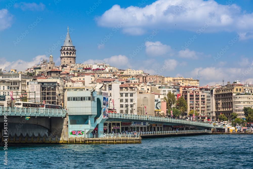 Cityscape with Galata Tower over the Golden Horn in Istanbul, Tu