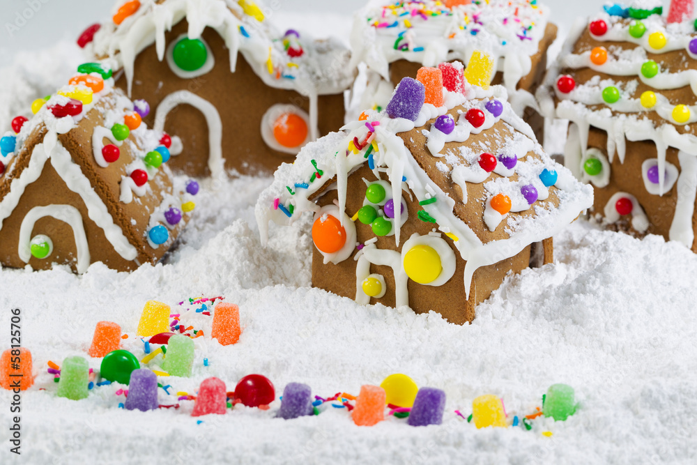 Fototapeta premium Gingerbread Houses Covered with Snow