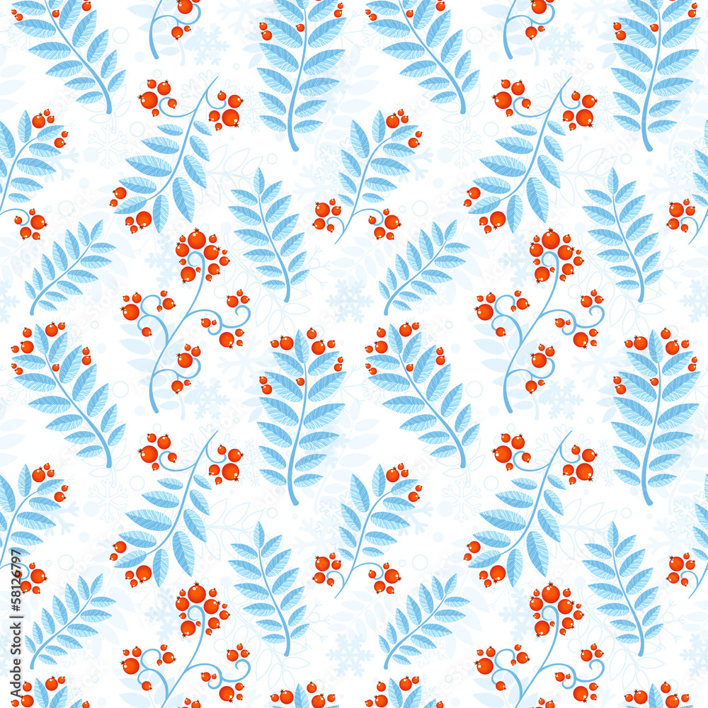 Floral seamless pattern with winter ash berry Floral seamless pattern with winter ash berry
