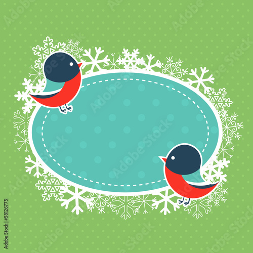 Xmas card with cartoon bullfinches