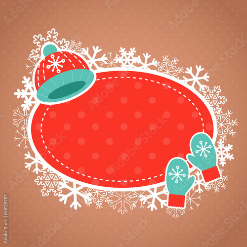 Xmas card with wool hat and mittens
