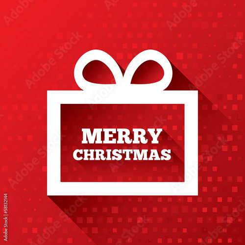 Merry Christmas greeting card on red background.