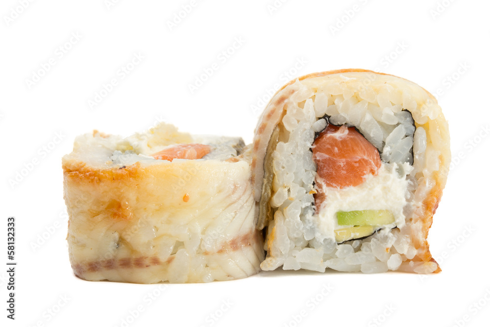 Eel sushi roll isolated on white background Eel sushi roll isolated on white background