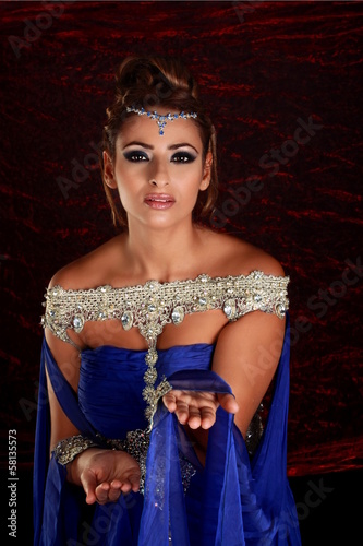 Beautiful expressive Woman in gorgious blue dress