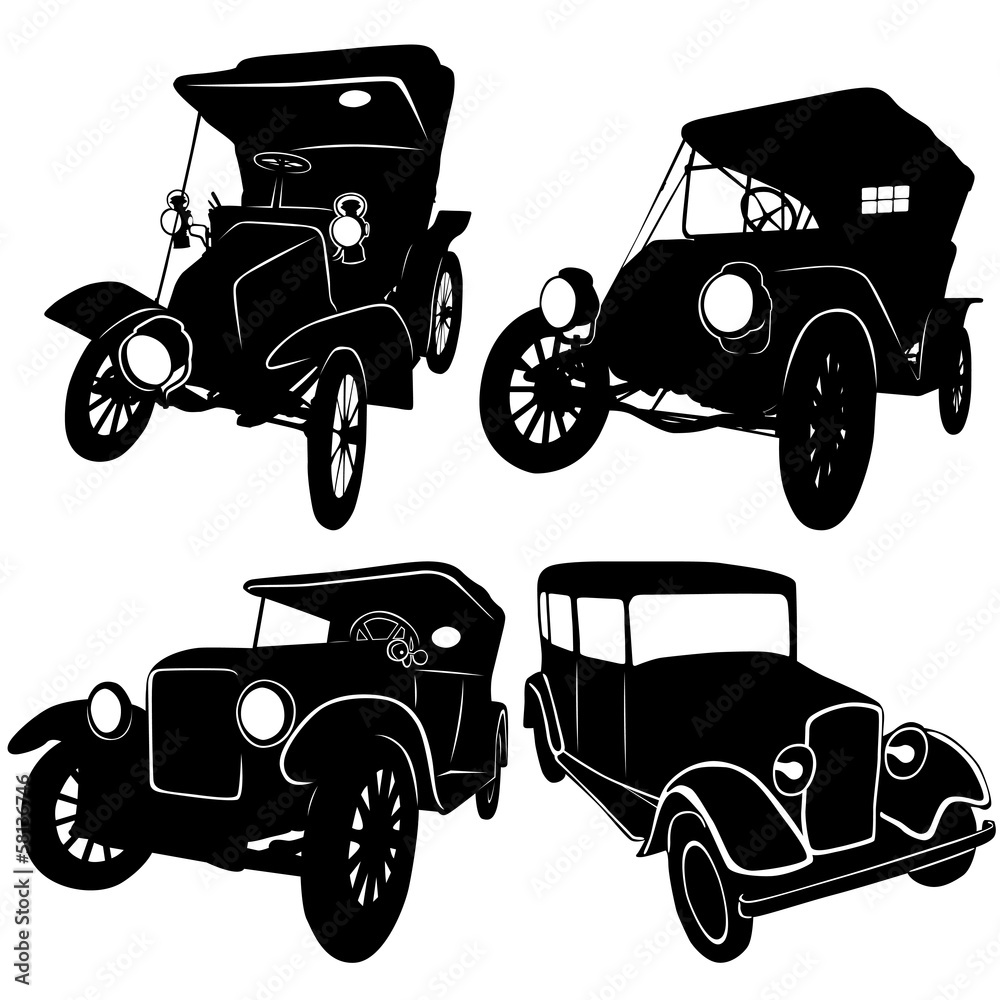 silhouettes of vintage car