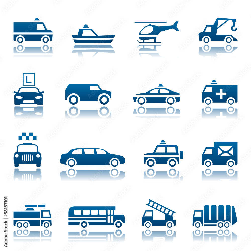 Emergency rescue and other special transportation icon set