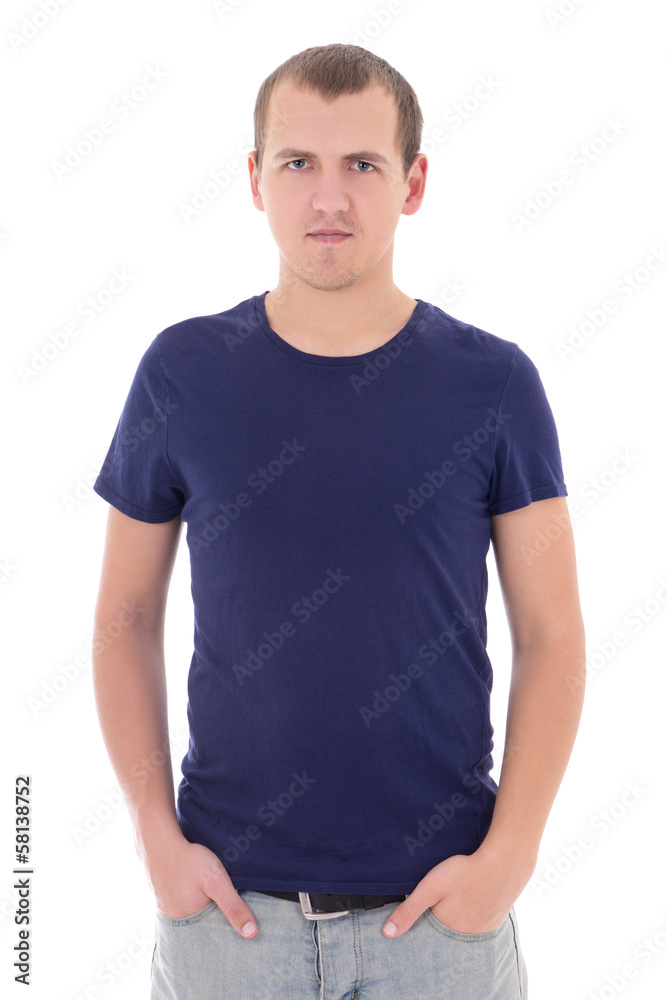 Fototapeta premium young man in blue t-shirt isolated on white
