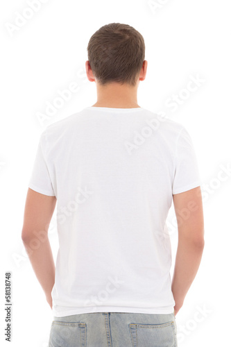 back view of white t-shirt on a man isolated