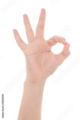 male hand showing okay sign isolated on white