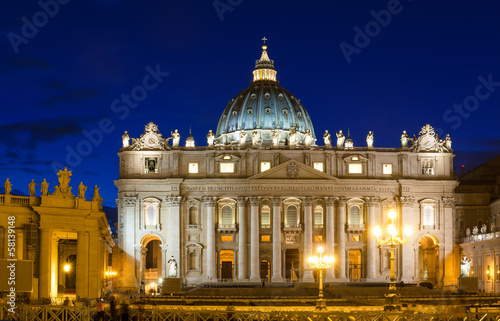 Night view of the St Peter s Basilica in Rome, Vatican Italy