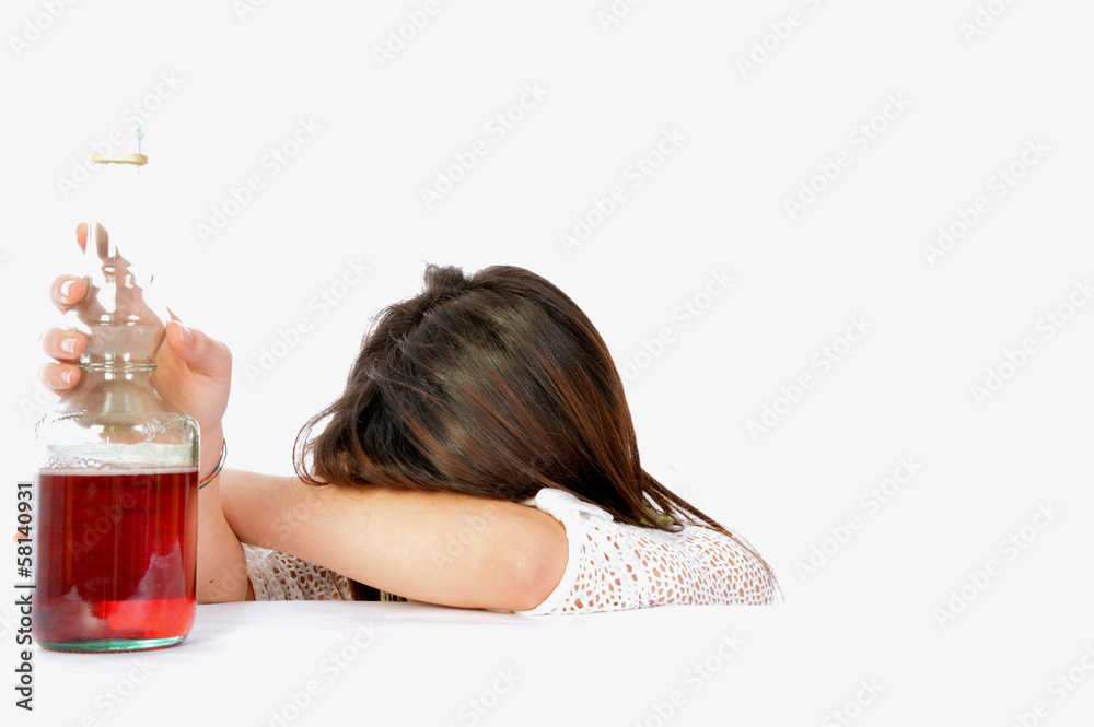 Despair and loneliness of an alcoholic woman