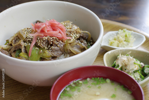 japanese beef over rice, gyudon food set