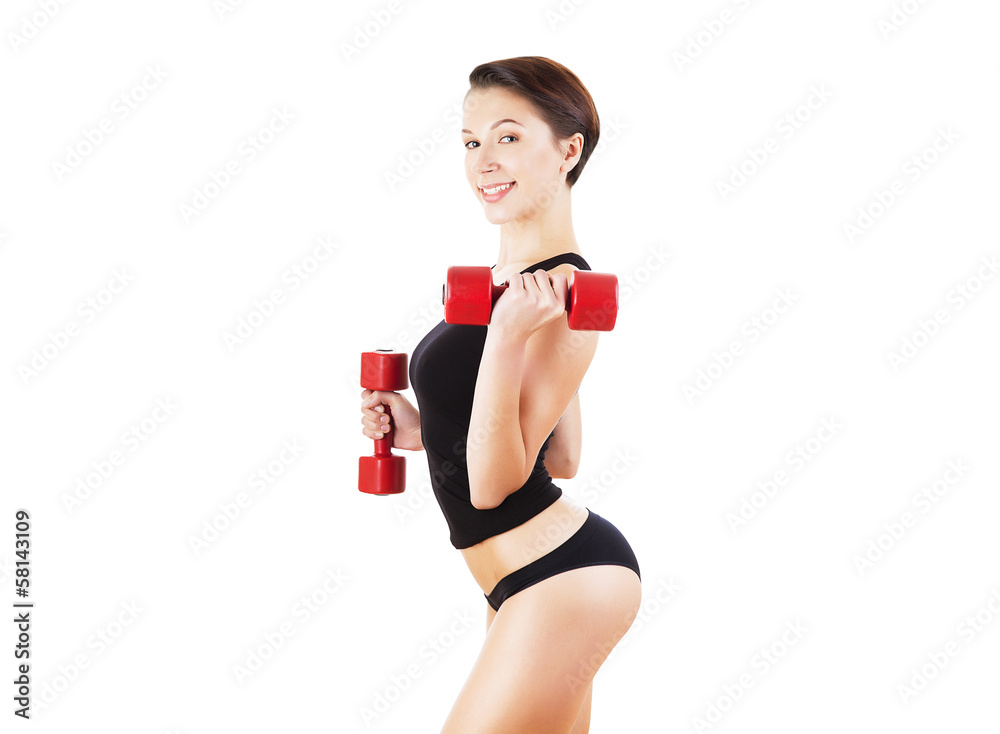 Fototapeta premium smiling woman with dumbbell