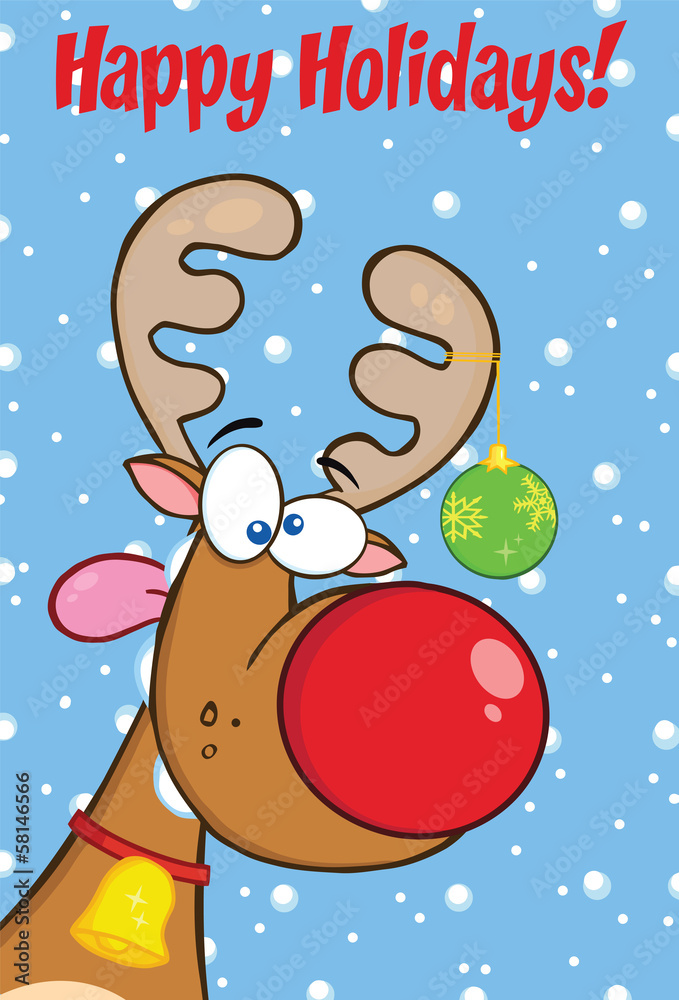 Naklejka premium Happy Holidays Greeting With Reindeer With Christmas Ball