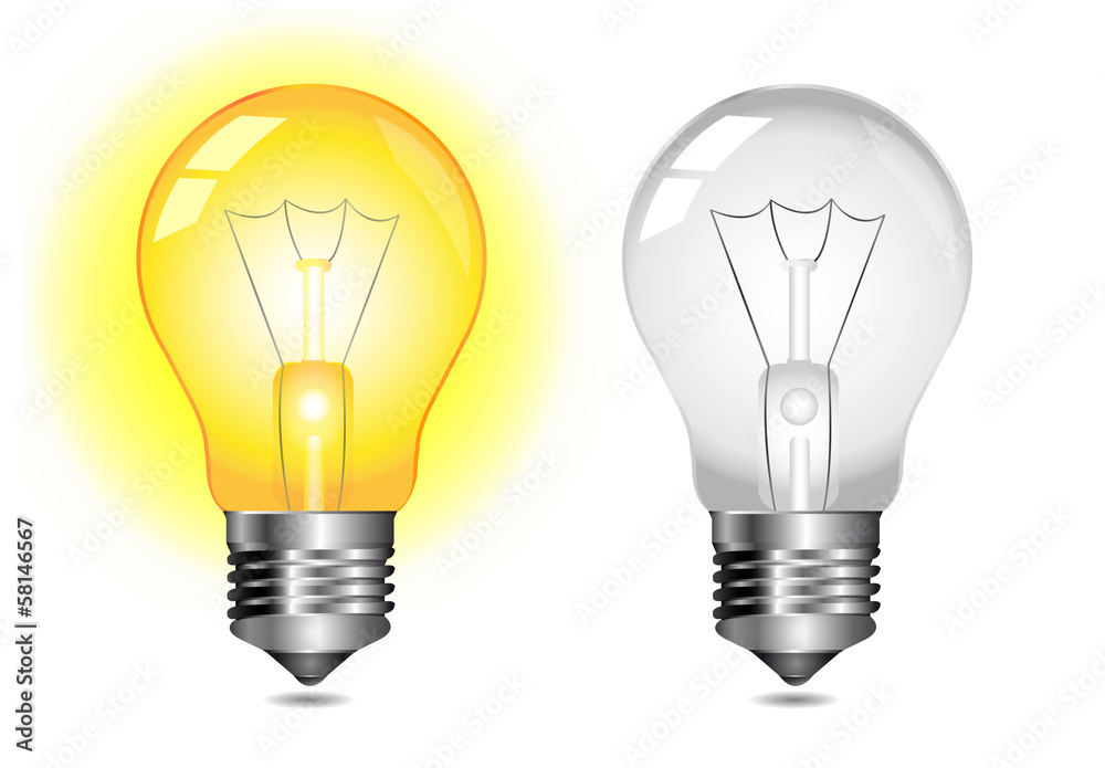 glowing light bulb icon - on / off glowing light bulb icon - on / off
