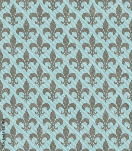 Teal and Gray Fleur De Lis Textured Fabric Background