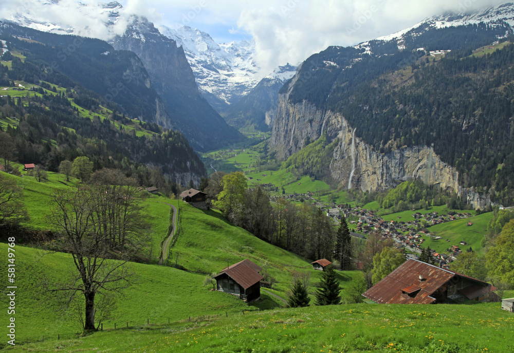 mountain village in the Alps, Switzerland .