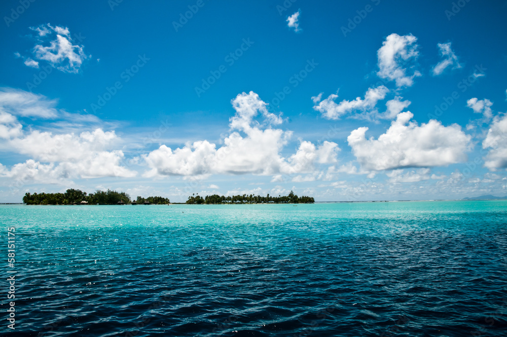 View inside the lagoon on a motu in french polynesia