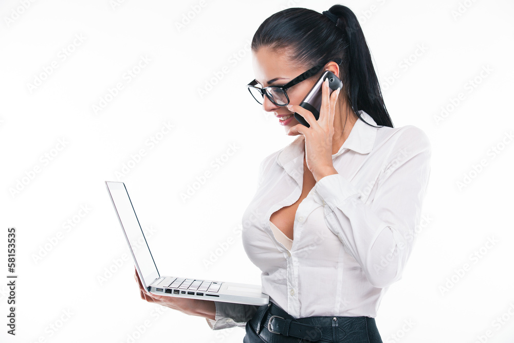 Young business woman with laptop and mobile Young business woman with laptop and mobile