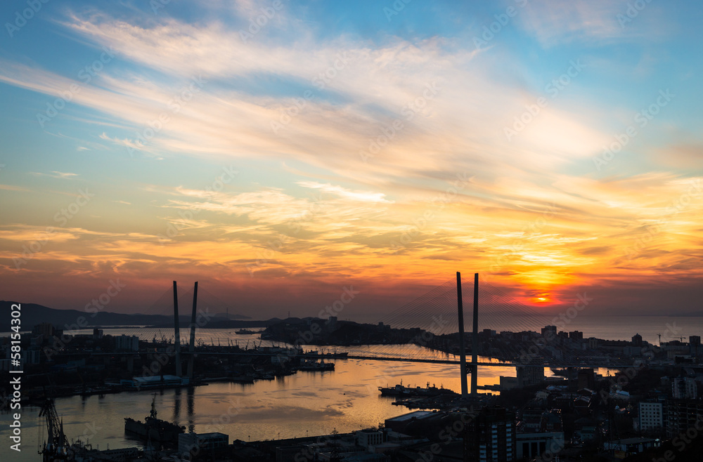 Fototapeta premium Vladivostok cityscape, sunset view.