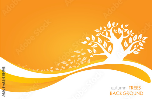 Silhouette of a tree with leaves on orange background
