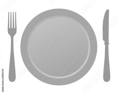 Fork, knife and plate