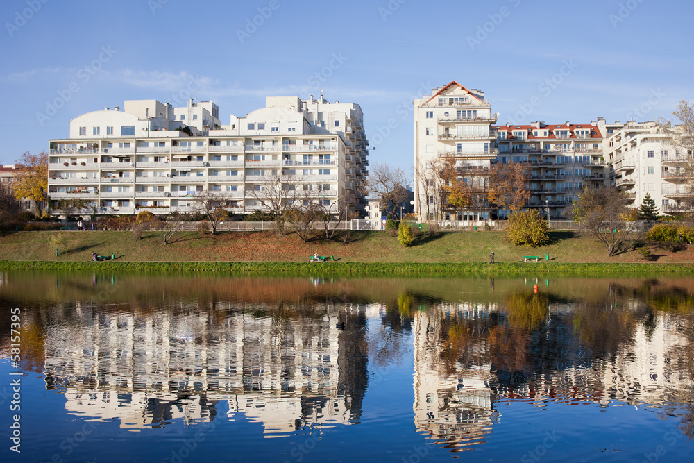 Lakeside Modern Apartment Buildings in Warsaw