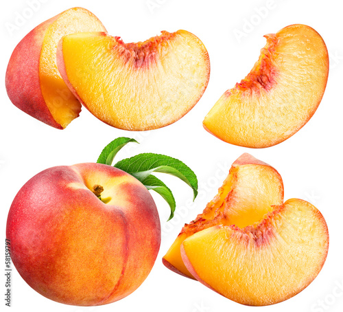 Peach and Slice isolated on white background