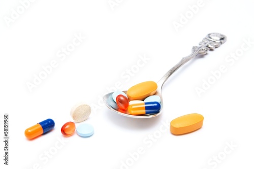 Pills, capsules on white background, Pharmacy, Medicine