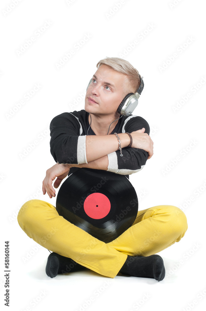Man with vinyl record Man with vinyl record