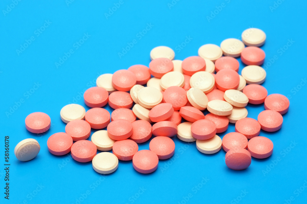 Pills, capsules on blue background, Pharmacy, Medicine Pills, capsules on blue background, Pharmacy, Medicine