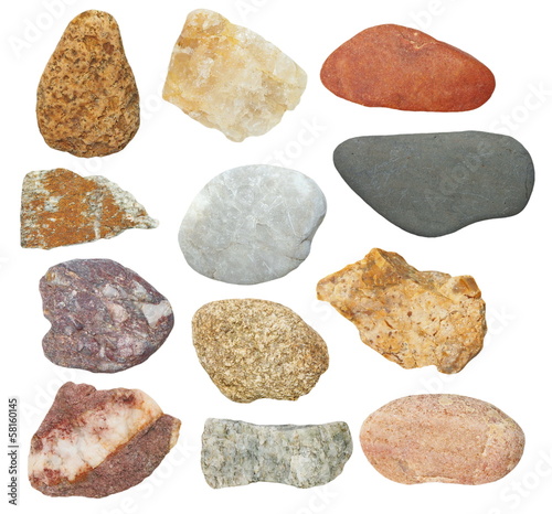 Collection rocks isolated on white background