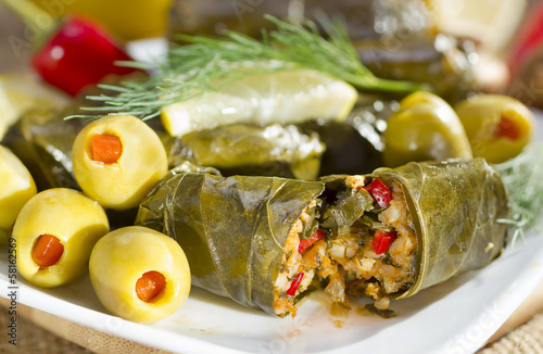 Grape leaves stuffed with rice. photo