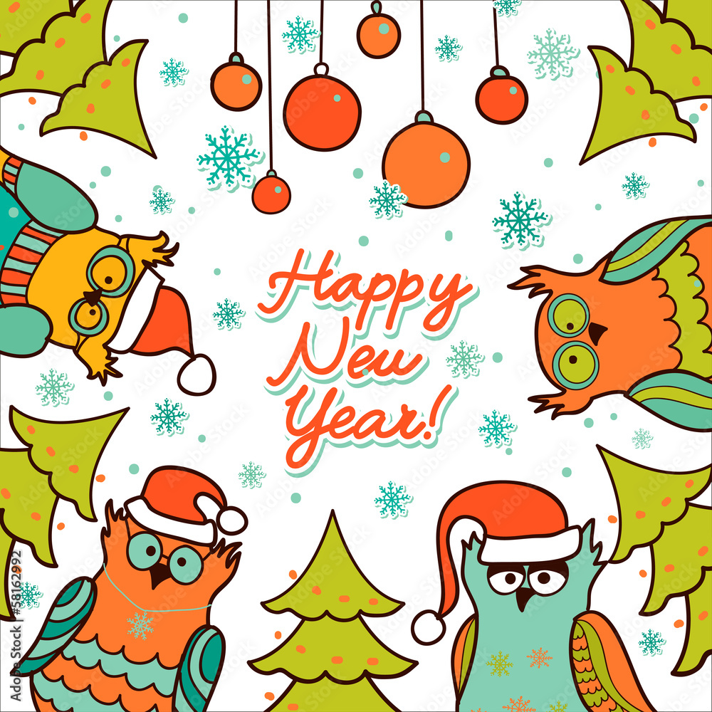 Fototapeta premium christmas background with owls