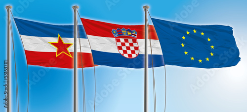 yugoslavia, croatia, europa union flags