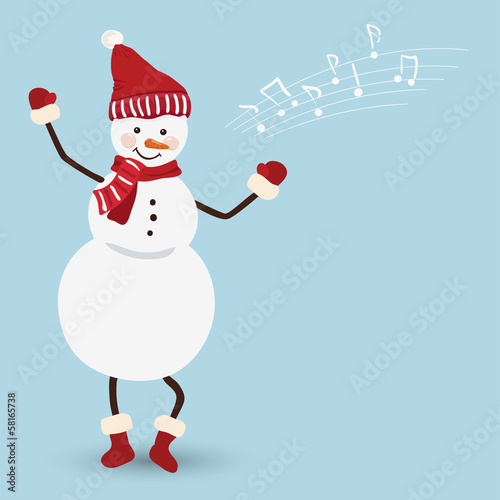 Snowman in a Christmas dress dancing  vector