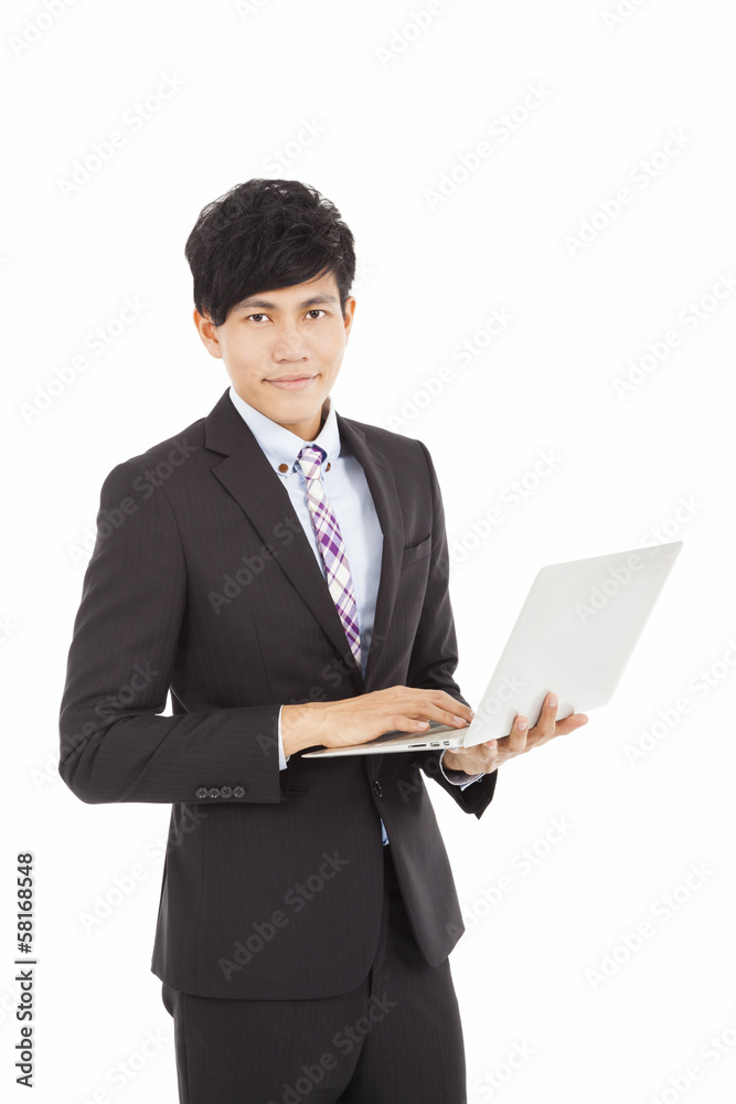 smiling young businessman with laptop smiling young businessman with laptop