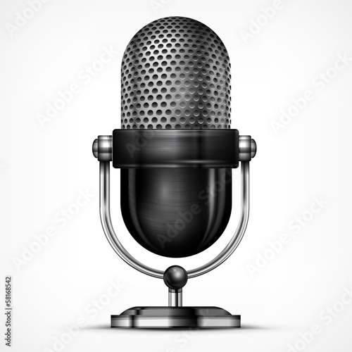 Metallic microphone isolated on white background, vector