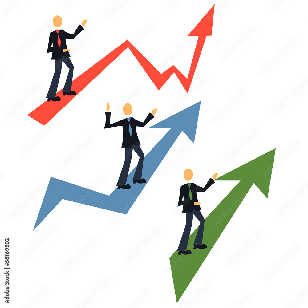 Businessman walking on the red arrow street to success Businessman walking on the red arrow street to success