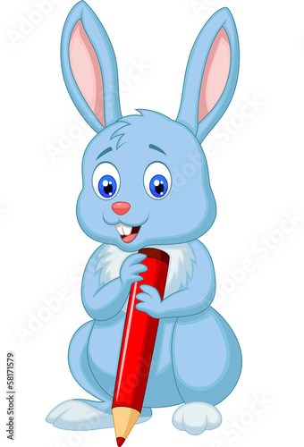 Cute rabbit cartoon holding red pencil