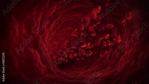 3d animation of bloodcells inside of an artery
