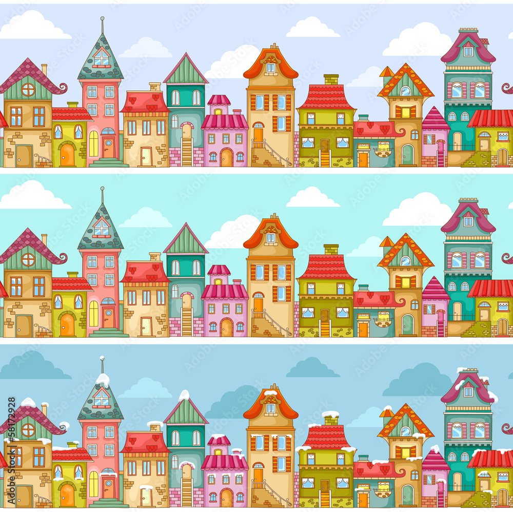 seamless pattern with rows of colorful houses