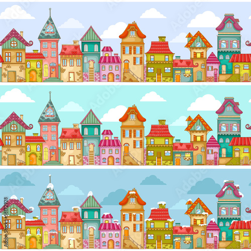 Fototapeta Naklejka Na Ścianę i Meble -  seamless pattern with rows of colorful houses