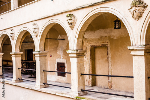 Courtyard castle arcades Pieskowa Skala,near Krakow,Poland