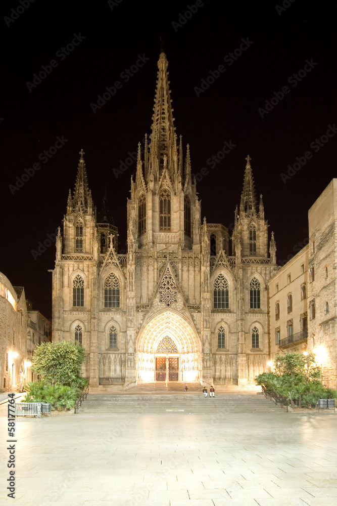 Cathedral at night. Barcelona, Spain