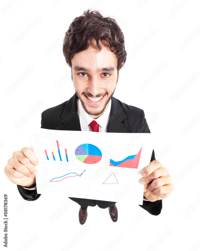 Smiling businessman showing a business plan