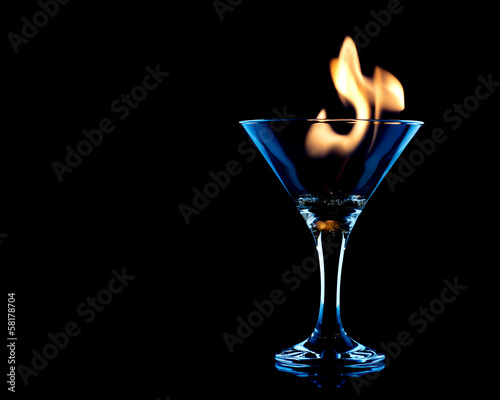 Flamer Cocktail over black on the glass
