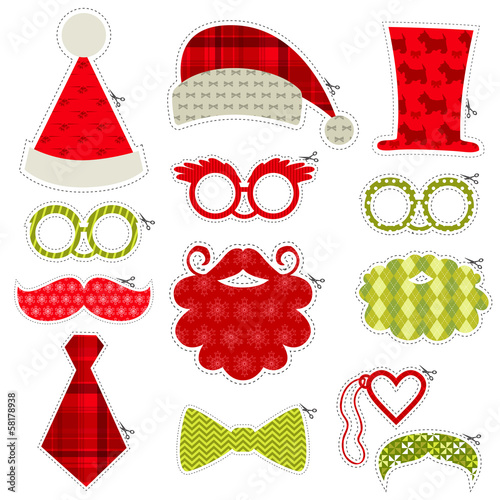 Christmas Photobooth Party set - Glasses, hats, lips, mustaches