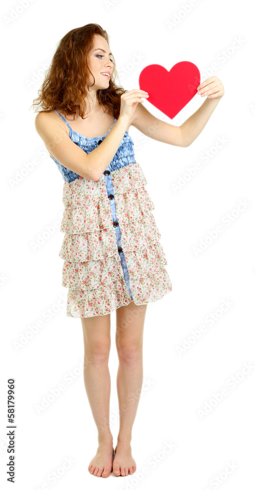 Beautiful young girl in dress isolated on white