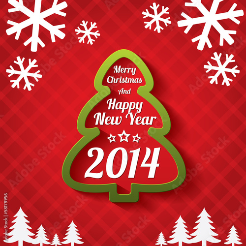 Merry Christmas tree greeting card. 2014.